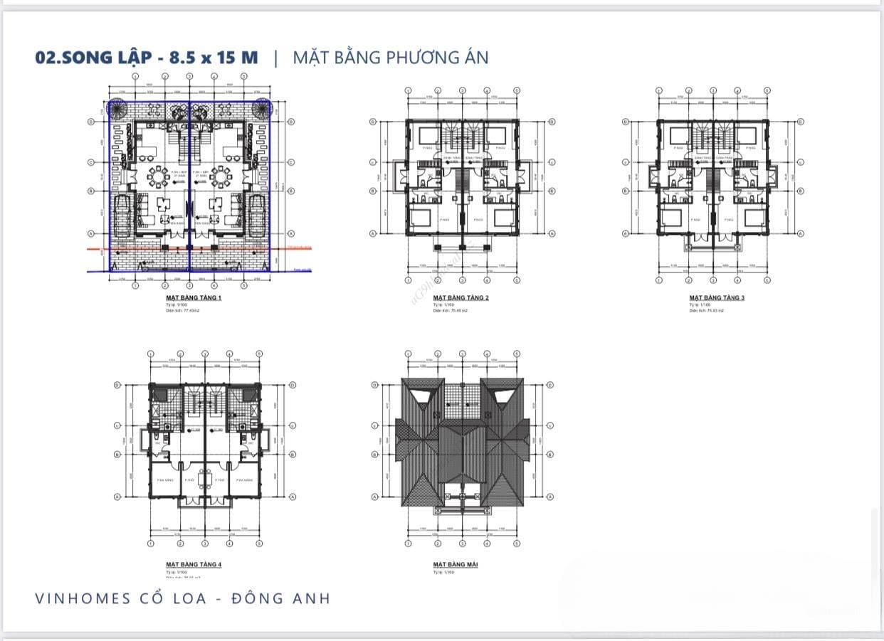 vinhomescoloa.net Mặt bằng cắt các tầng biệt thự song lập Vinhomes Cổ Loa